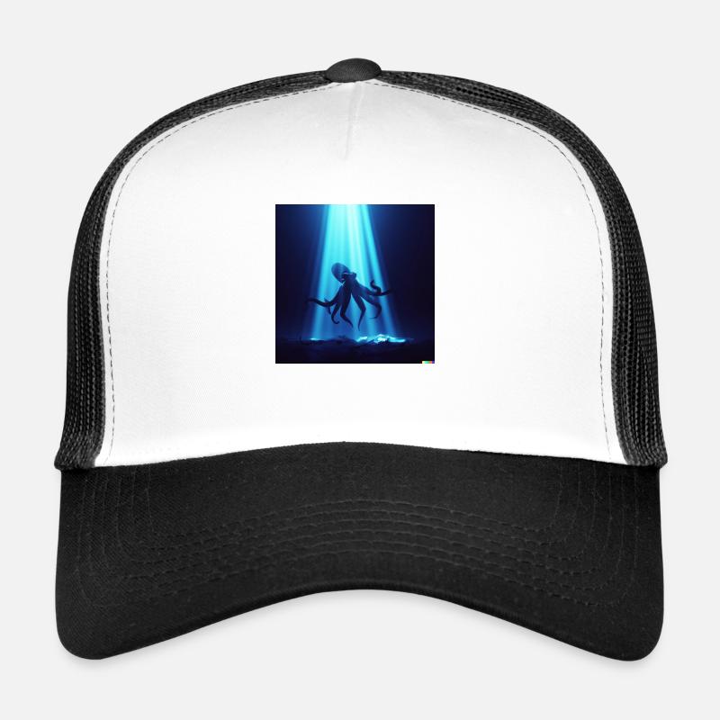giant octopus in a dark ocean - Trucker Cap - Weiß/Schwarz
