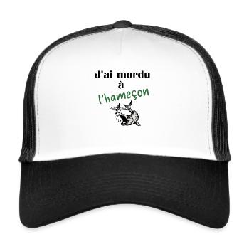 Mordre à l'hameçon humour pêche - Casquette trucker  - blanc/noir - Devant