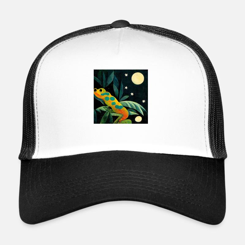 Gecko im Mondschein - Trucker Cap - Weiß/Schwarz