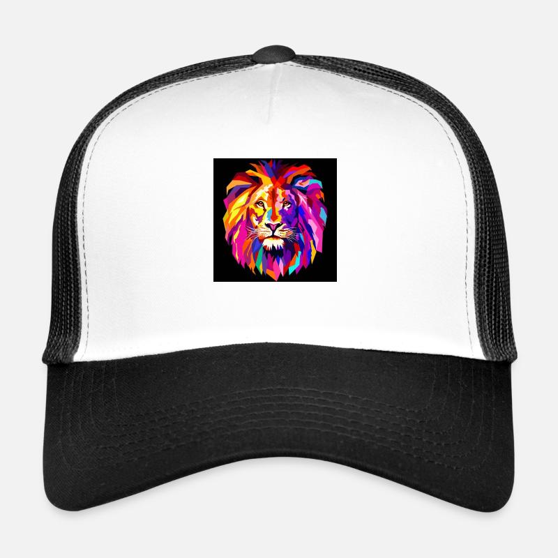 Cooler bunter Löwe - Trucker Cap - Weiß/Schwarz