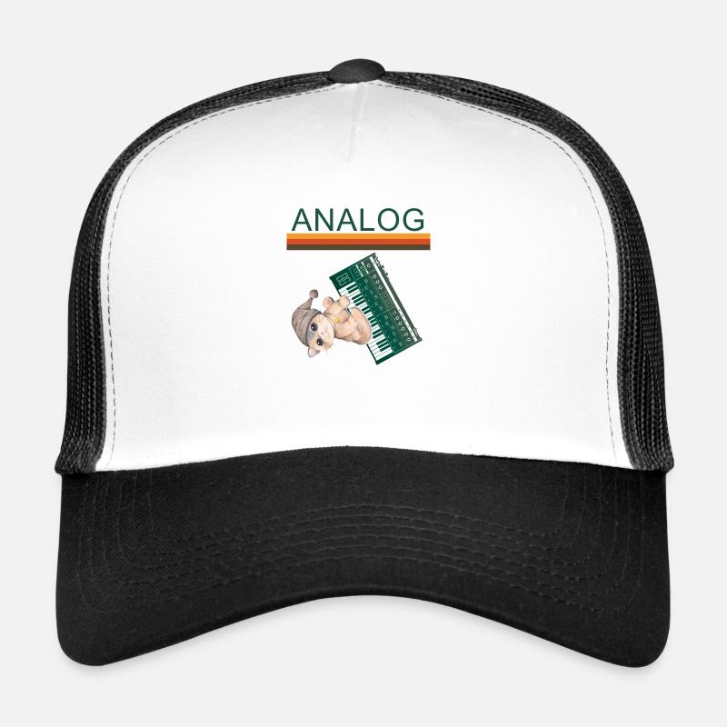 Analog Synth Cat Retro Synthesizer Music Producer - Trucker Cap - white/black