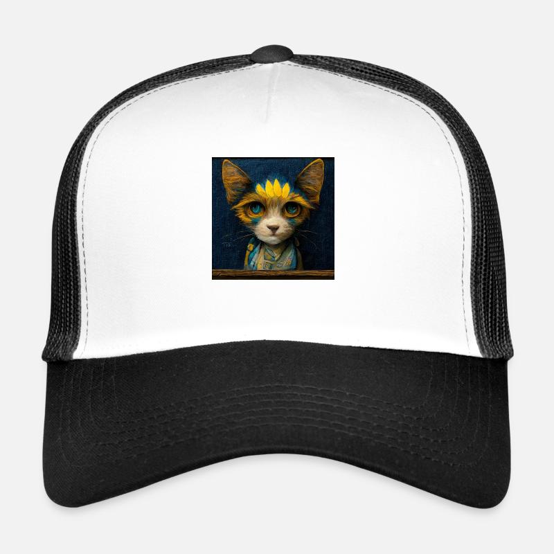 Süße Katze im Van-Gogh-Stil, sehr detailliert - Trucker Cap - Weiß/Schwarz