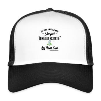 femme simple / j aime les mojitos et les culs - Casquette trucker  - blanc/noir - Devant