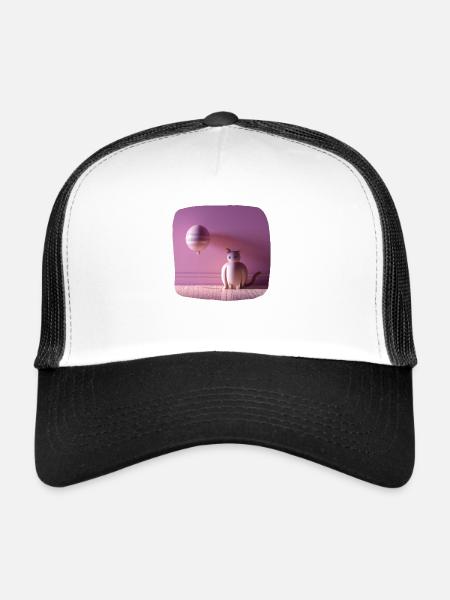 Pink cat with a balloon - Trucker Cap - white/black - Front