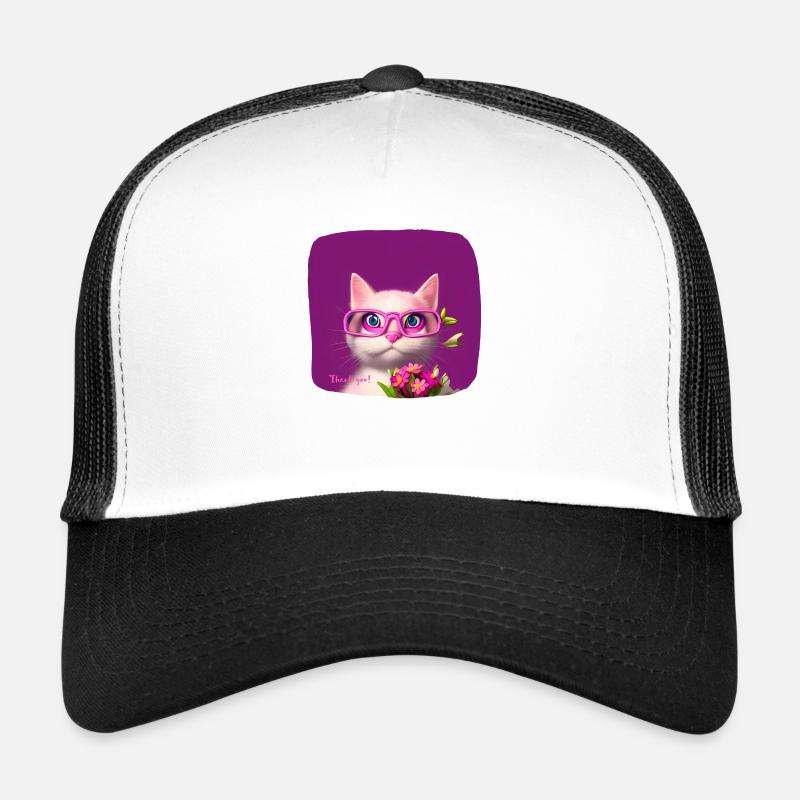 Chat dans des lunettes tendant des fleurs Casquette trucker 