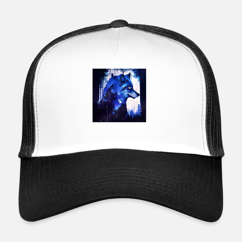 Lone Wolf at night Trucker Cap