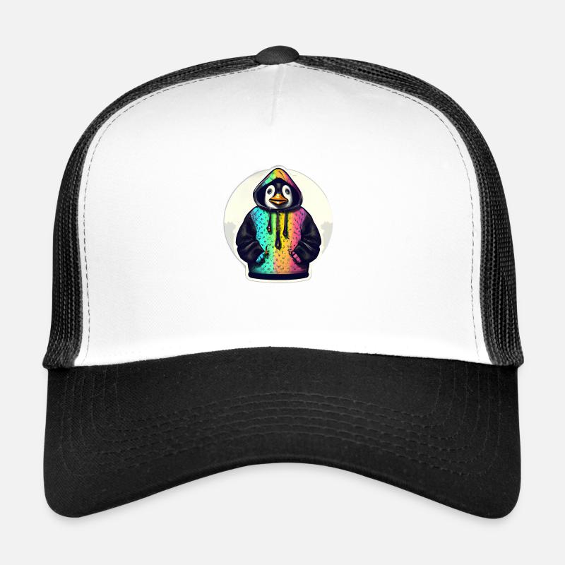 Pinguin mit Bunten Pullover - Trucker Cap - Weiß/Schwarz