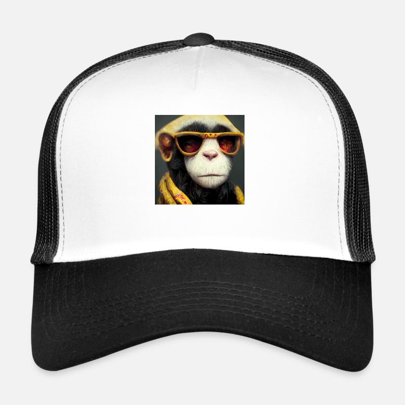 Affe mit Sonnenbrille - Trucker Cap - Weiß/Schwarz