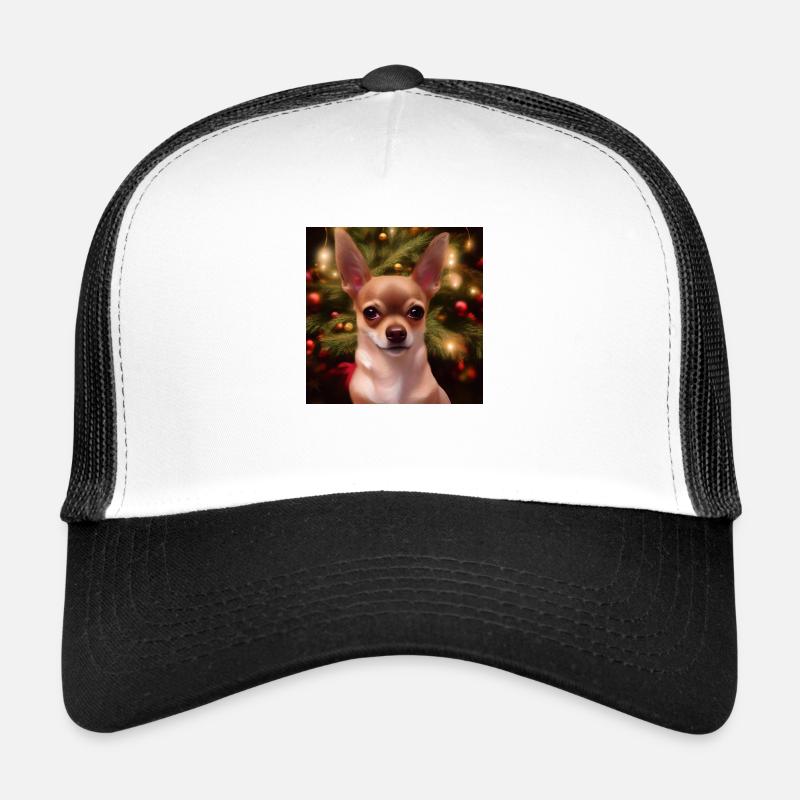 Chihuahua devant un sapin de Noël Casquette trucker 