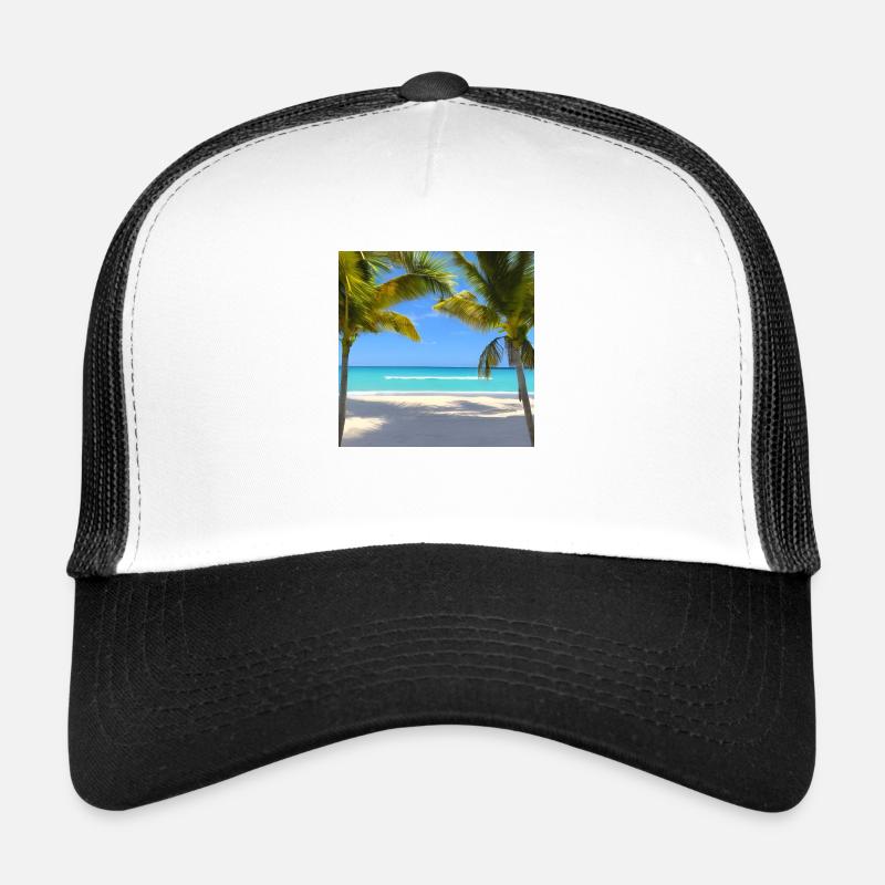 Palmiers sur une plage tranquille Casquette trucker 