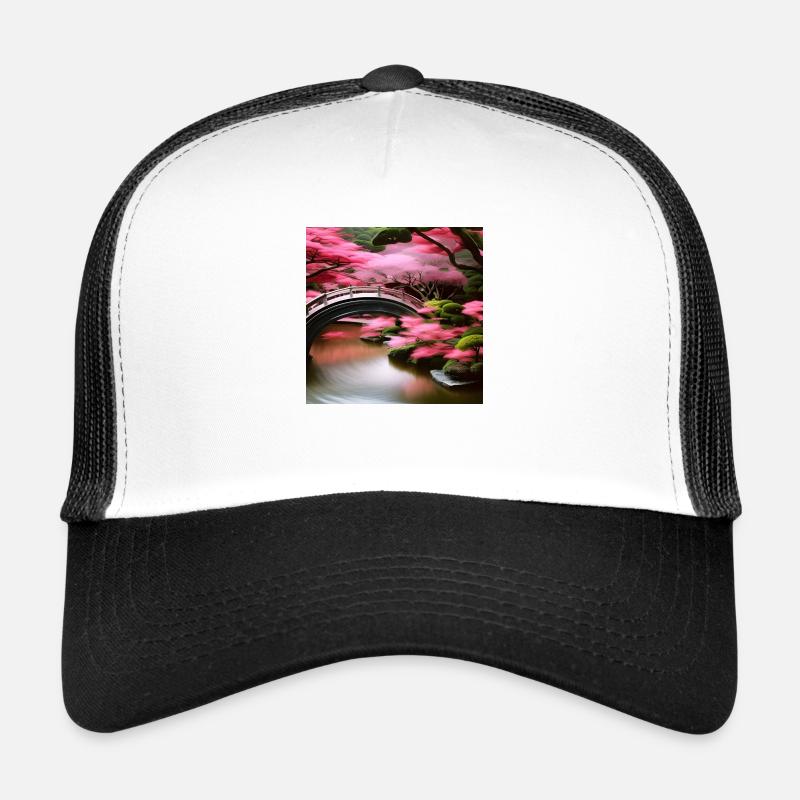 Japanischer Garten mit rosa Bäumen - Trucker Cap - Weiß/Schwarz
