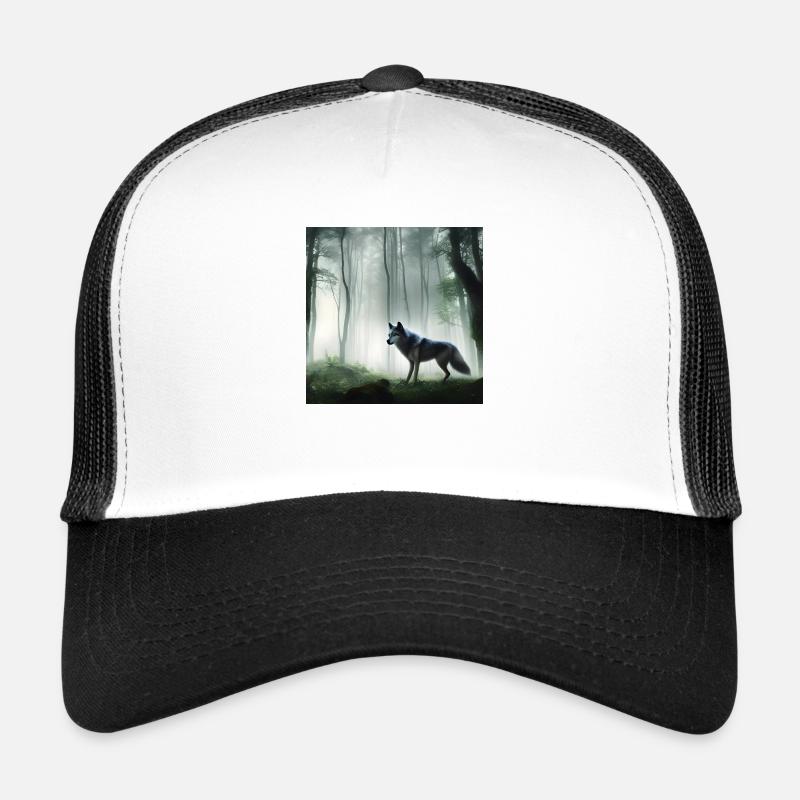 Fluffy wolf in the forest Trucker Cap