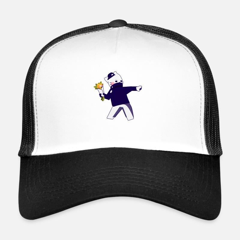 Banksy Fleurs Chat - Casquette trucker  - blanc/noir