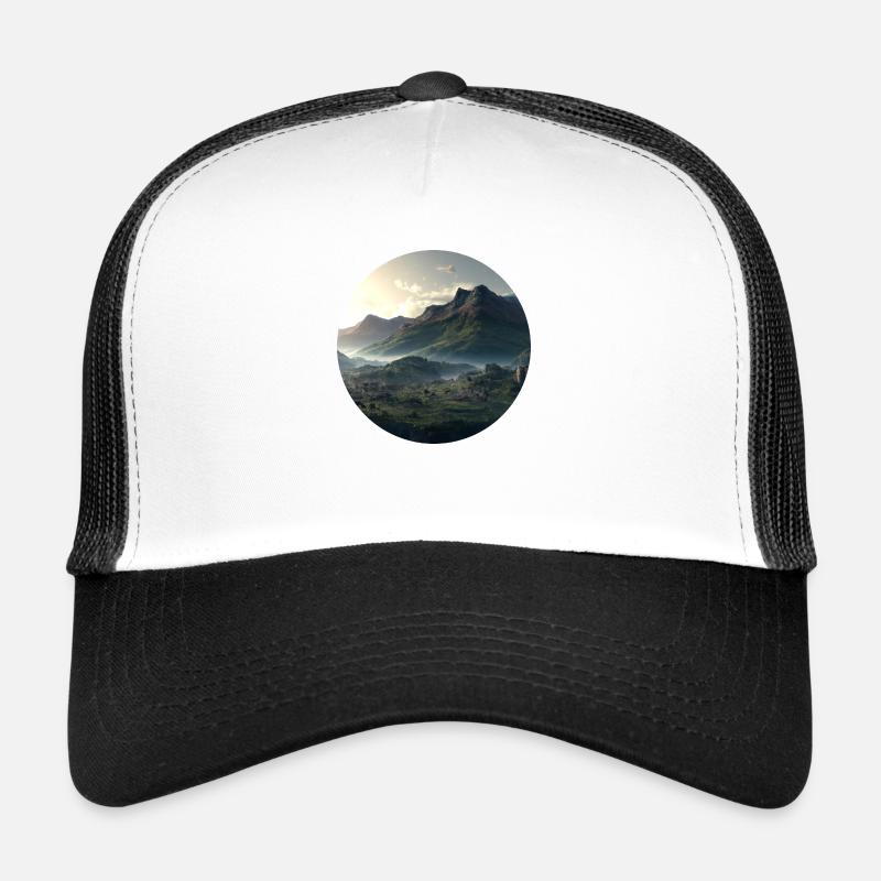 Beau paysage de montagne dans le brouillard Casquette trucker 