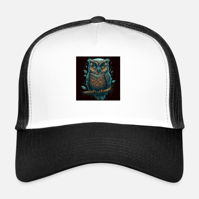 Mignon hibou ringard avec des lunettes sur une branche Casquette trucker 