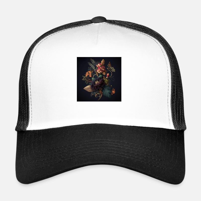 Floral Design 6 - Trucker Cap - Weiß/Schwarz