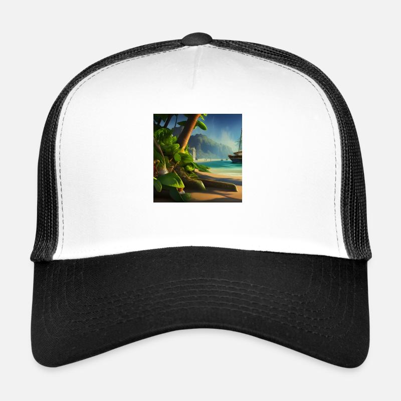 Bateau et palmier - Casquette trucker - blanc/noir