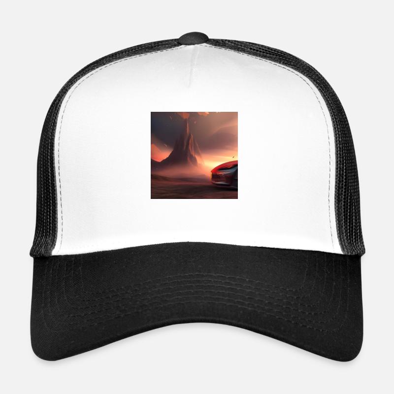 Auto vor dem Berg - Trucker Cap - Weiß/Schwarz