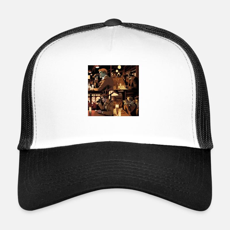 Person using binoculars to spy on target Trucker Cap