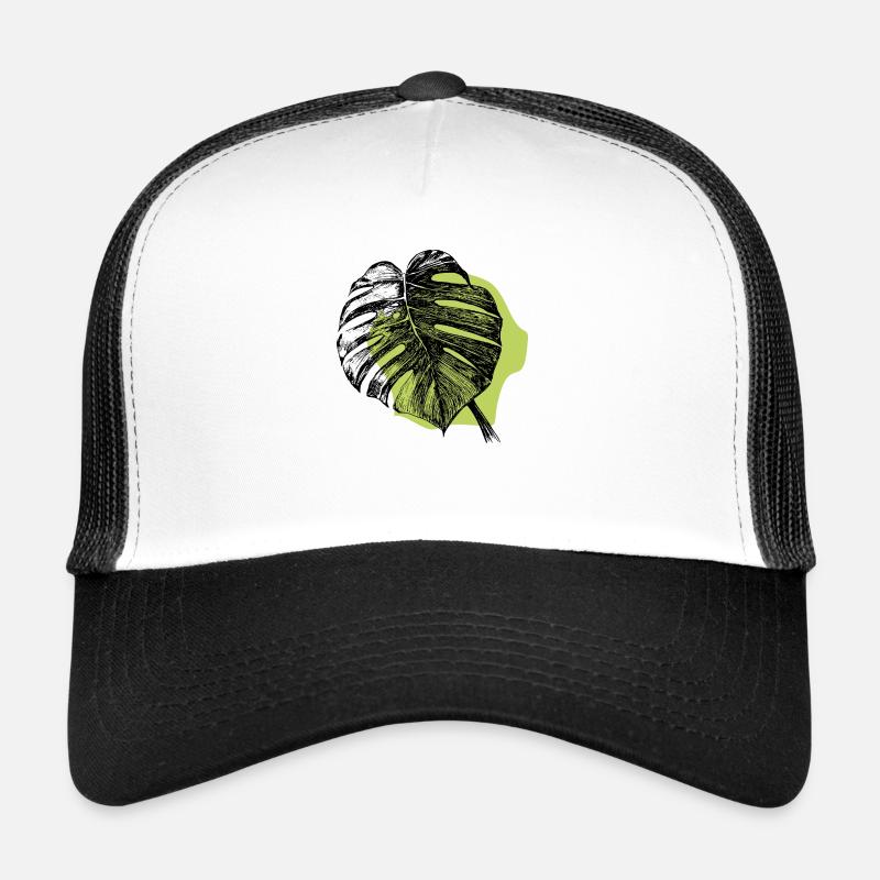 Monstera Blatt und Grün - Trucker Cap - Weiß/Schwarz