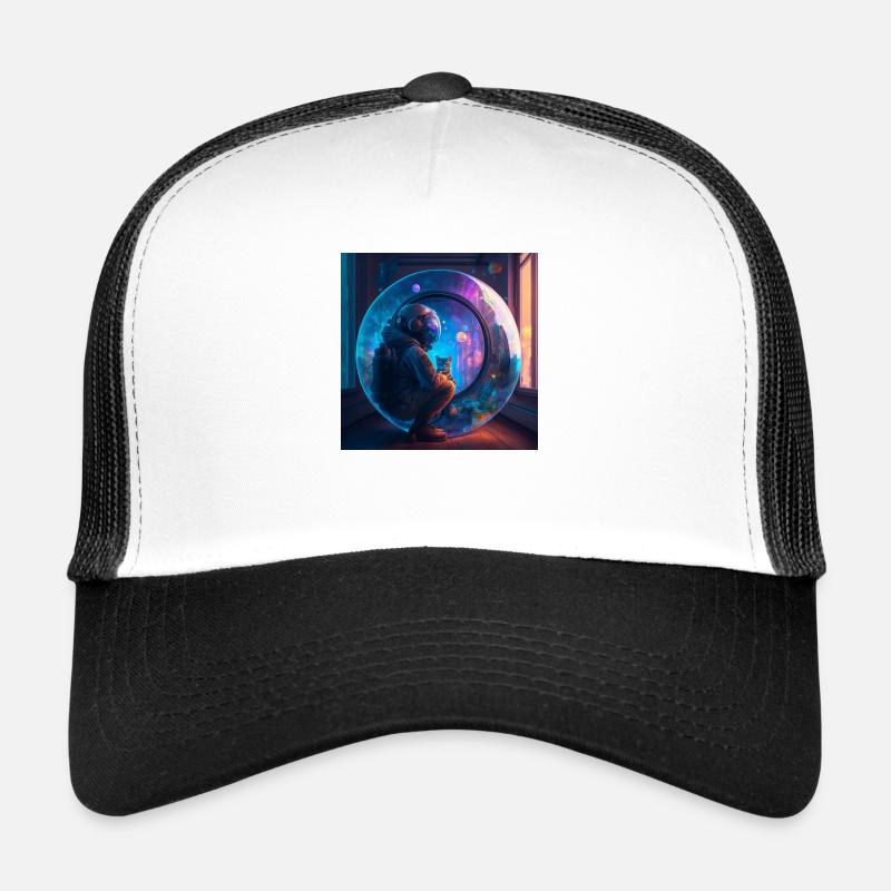 Astronaute et son chat perdus dans l'espace temps - Casquette trucker  - blanc/noir