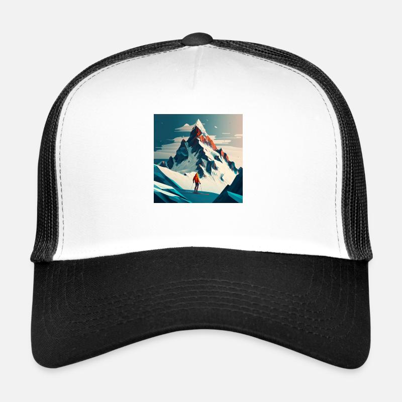Illustration mountain skier, ski slope Trucker Cap