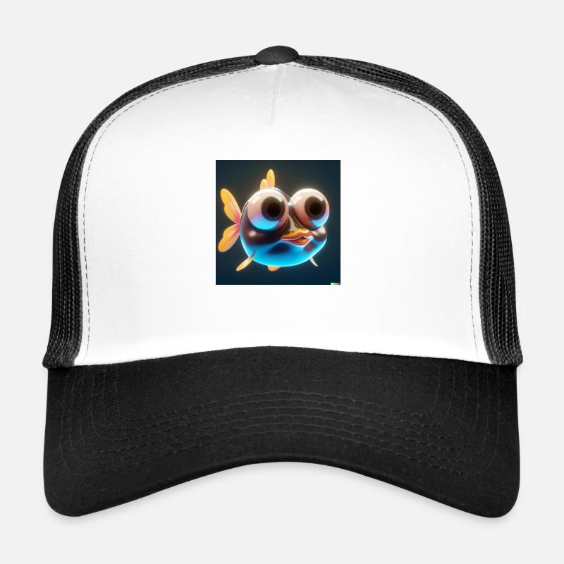 3D mignon poisson tropical art numérique - Casquette trucker  - blanc/noir