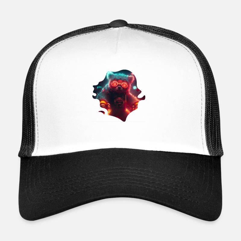 Grizzly Mecha Cool im Cyborg Steampunk Stil - Trucker Cap - Weiß/Schwarz