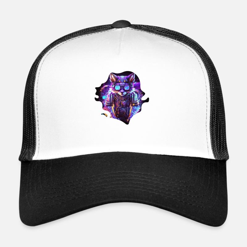 Mecha Wolf mit Neonlicht und Brille - Trucker Cap - Weiß/Schwarz