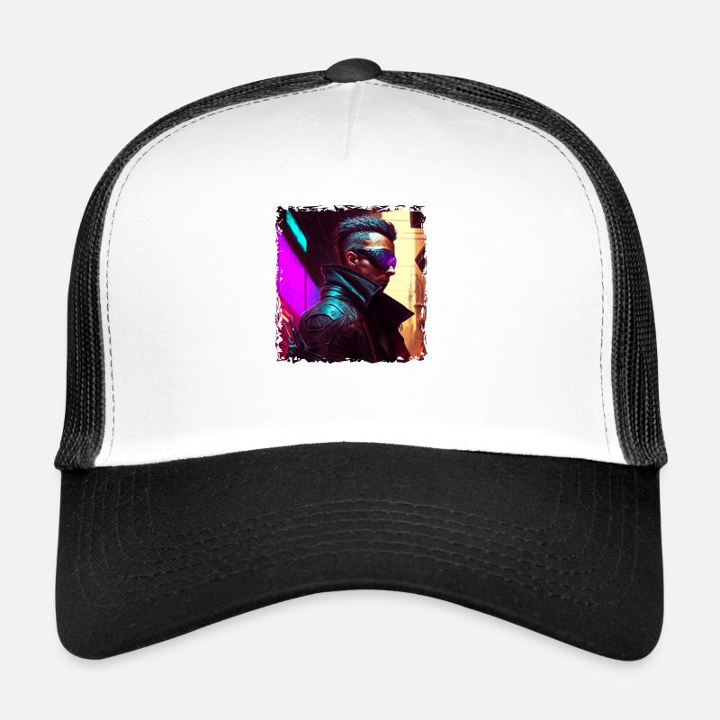 Cyborg soldier in neon high tech cyberspace look Trucker Cap