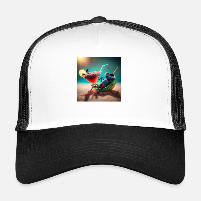Chillige Fliege am Strand mit Cocktail Trucker Cap