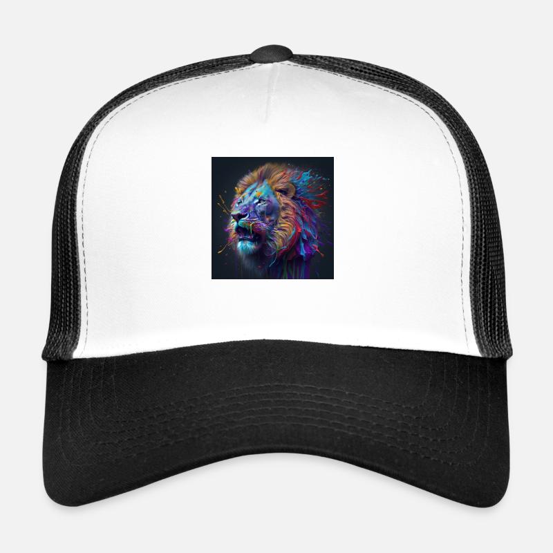 Farbiger Löwe, einzigartiges Design - Trucker Cap - Weiß/Schwarz