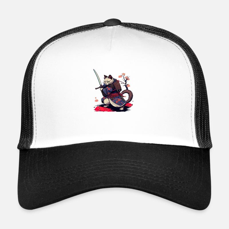 chat samouraï - Casquette trucker  - blanc/noir