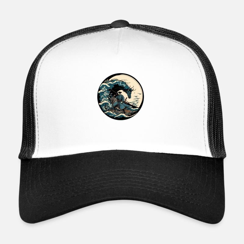 Nr. 6 : Japanische Kunst Samurai Kämpfer Ukiyo_e Stil - Trucker Cap - Weiß/Schwarz