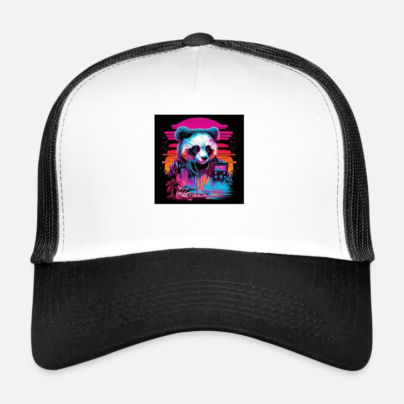 Panda mit Neonfarben, Synthwave / 80er Jahre Trucker Cap