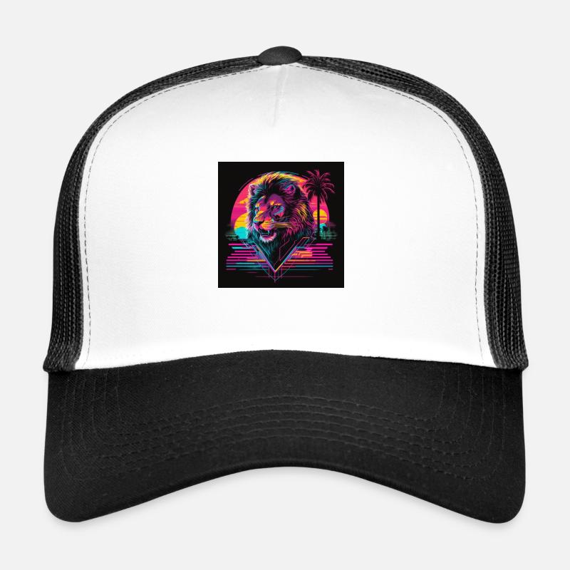 Lion with neon colors, synthwave / 80s Trucker Cap