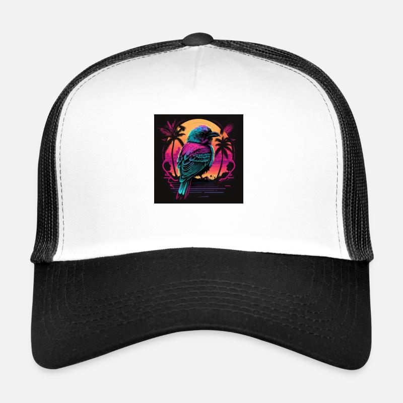 Bird with neon colors, synthwave / 80s Trucker Cap