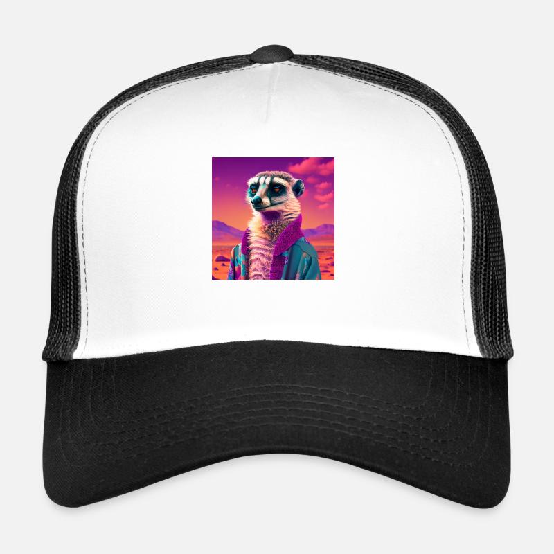 ERDMÄNNCHEN VAPORWAVE, moderne Kunst Neon Farben - Trucker Cap - Weiß/Schwarz