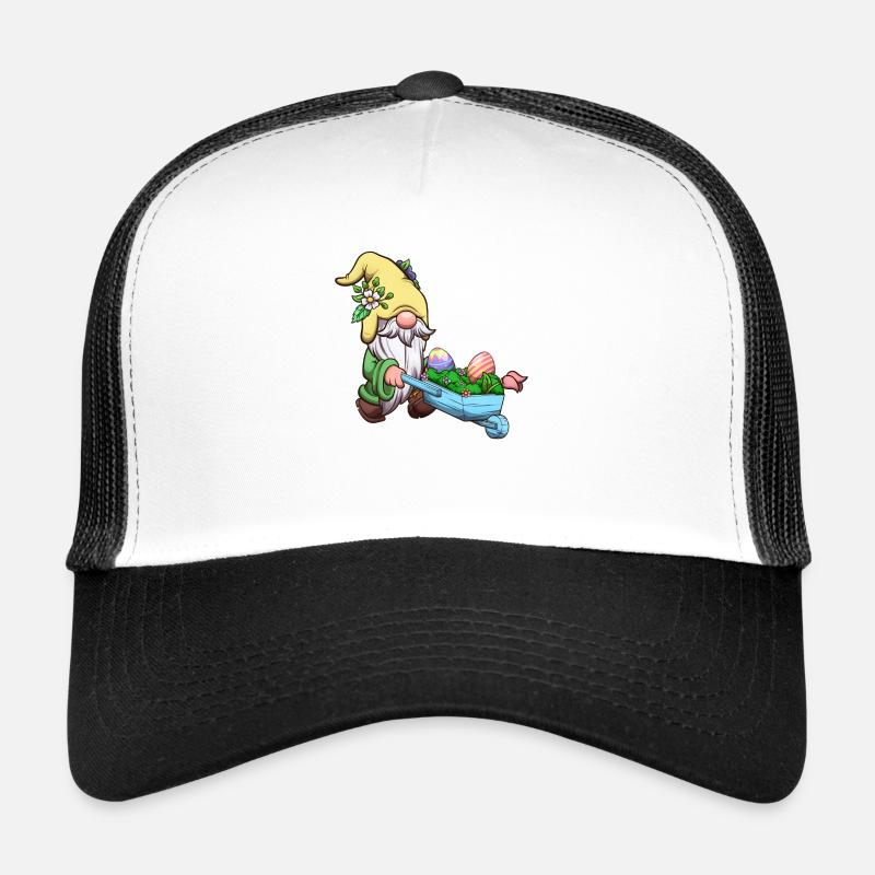 Gnome de jardin de Pâques avec brouette Casquette trucker 