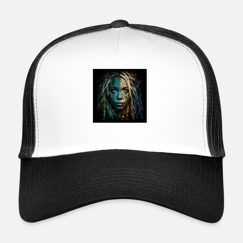 Gesicht Frau Dreadlocks n°12 - Trucker Cap - Weiß/Schwarz