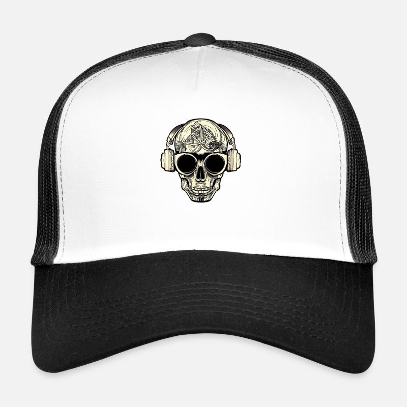 Skull with headphones and sunglasses Trucker Cap