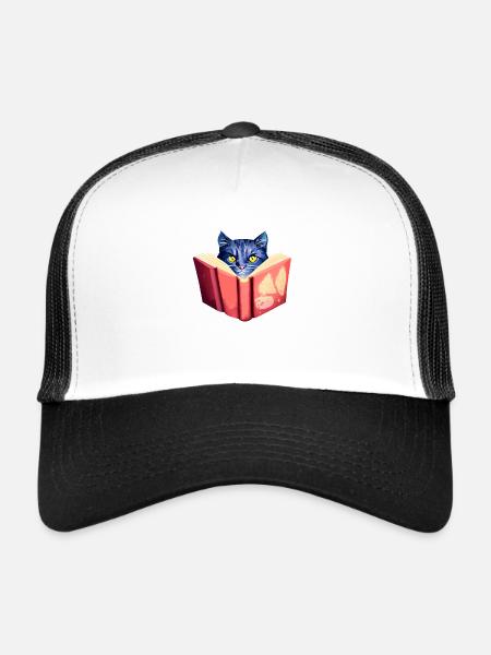 Cat Books Reading Domestic Cat Cat Book Kitten - Trucker Cap - white/black - Front