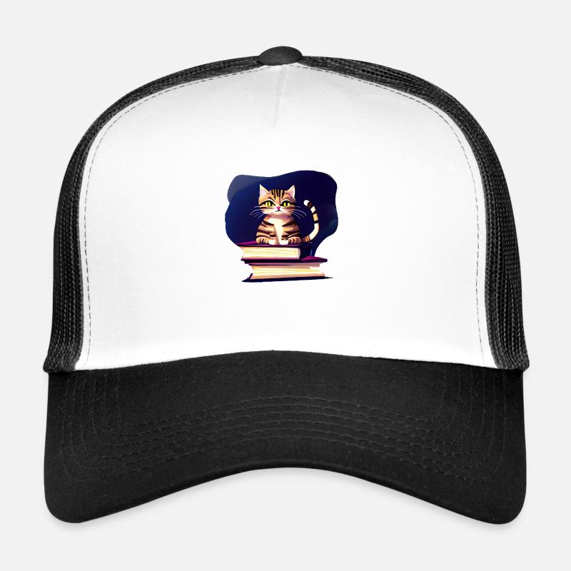 Buch Lesen Hauskatze Katze Bücher Kater Kätzchen - Trucker Cap - Weiß/Schwarz