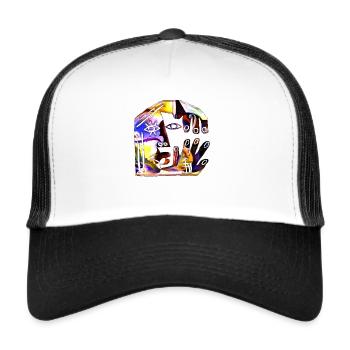 Illusion d’optique art psychédélique rétro formes sexe - Casquette trucker  - blanc/noir - Devant