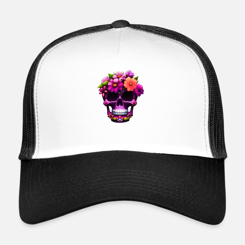 Skull Pink Boho Totenkopf Blumen Trucker Cap