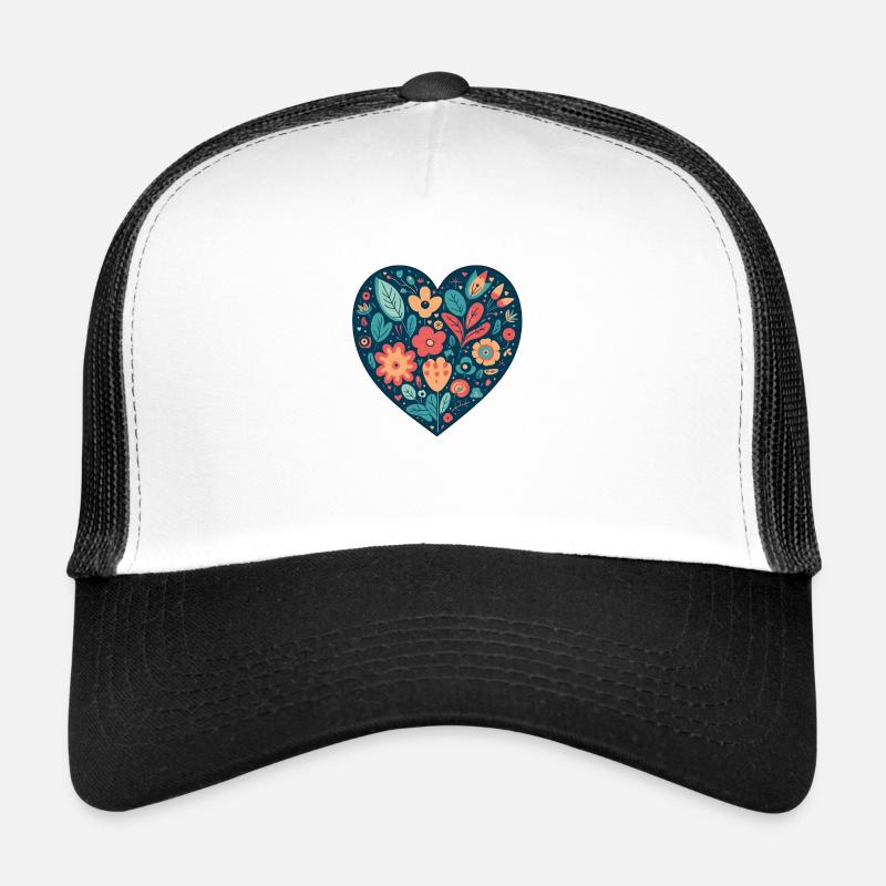 Floral heart - Trucker Cap - white/black