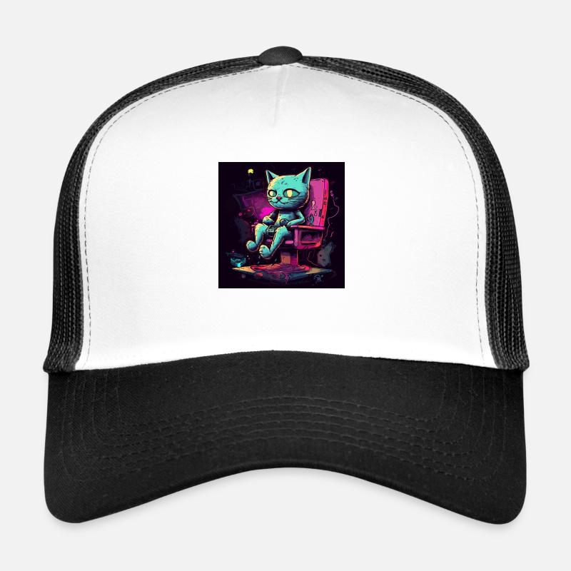 Pixel Paws: The Ultimate Gamer Cat - Trucker Cap - Weiß/Schwarz