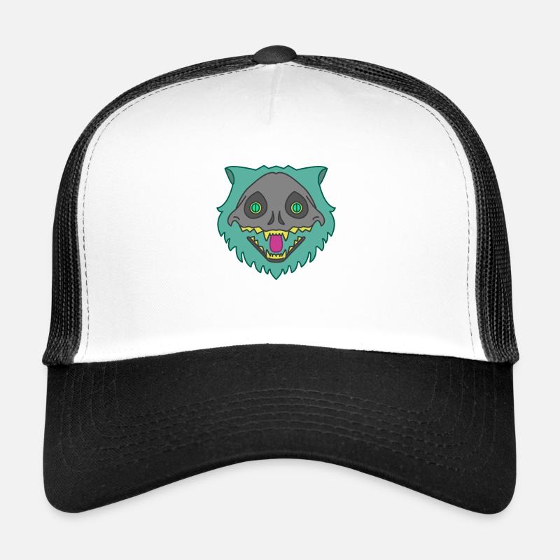 skeleton skull cat - Trucker Cap - white/black
