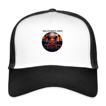 Grillen beste Leben! bei Sonnenuntergang am Strand - Trucker Cap - Weiß/Schwarz - Vorne