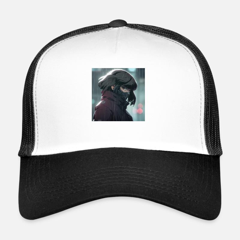Kybernetische Rätsel: Schönes Anime-Mädchen mit einem - Trucker Cap - Weiß/Schwarz